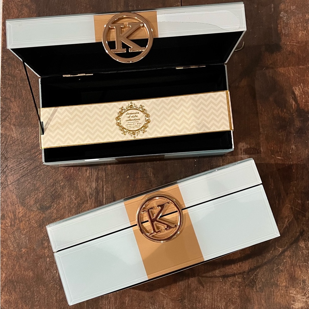 2 GLASS jewelry boxes Letter “K” insignia - CRAFTER SPECIAL SEE DESCRIPTION